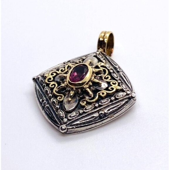Konstantino 18K Gold Sterling Silver & Pink Stone Pendant Enhancer - Picture 2 of 7